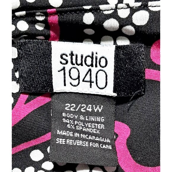 Y2K Studio 1940 Womens Plus Size 22/24W Faux Wrap Built-in Tank Black & Pink Pri - Picture 2 of 7